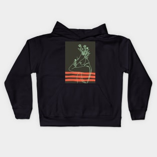 Lineart woman with flowers on her head Kids Hoodie